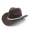 Berets Fashion Wool Women Men Men Men Western Cowboy Hat Roll-Up Широкая края