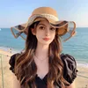Berets Summer Hat Female Ruffled Bow Breathable Straw Seaside Tourism Beach Sun Visor