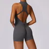 V Back Scrunch Sports Jumpsuit Women Gym Rompert rits mouwloze yoga onepiece suite sportkleding bodysuits 240322