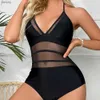 Swimwear pour femmes Sexy Femmes Black One Piece Bathing Fissure Summer Bathing Bathing Sexy V cou cou Black Mesh Swimwear Beach Wear Y240402