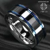 Banden 8mm heren tungsten carbide ring dubbele blauwe streep trouwband ring comfort fit gratis verzending