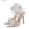 Klädskor liyke sommar mode kristall transparent blommor smal band sandal kvinnor lila strappy klackar sexiga spetsiga tå bröllop prom sko h240403hyv7