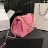 Pink Knitting Tweed Women Designer Shoulder Bag Pearl Decoration Classic Flap Gold Hardware Matelasse Chain Lovely Lady Cross Body Handbag 17x12cm Luxury Wallet