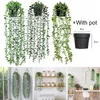 Decorative Flowers Green Silk Artificial Hanging Ivy Leaf Garland Plants Vine Grape Leaves Fake Foliage Creeper Wreath