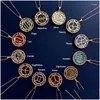 Naszyjniki wiszące 12 Znaki zodiaku Kreatywny design półprzewodnikowy kamienie monety długi naszyjnik dla kobiet para biżuterii dostawa dhrvq