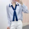 2024 Spring Brand Counter Hanpai Moda feminina Idade da moda, reduzindo o estilo da faculdade versátil Bowtie Shirt 567