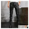 Men'S Jeans Mens Leather Trousers Men Motorcycle Black Pants Fashion Pu Riding Waterproof Motor Biker Male Street Plus Size 230330 Dr Dhn75