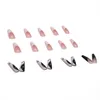 24Pcs/Box Long Coffin False Nails with White Black Taichi Design Ballerina Fake Nail Patches Press On Nails Manicure Nail Tips