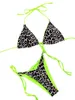 Mulheres femininas Mulheres 2 peças Y2K Bikini Swimsuit Leopard Tie-up Tie-up Halter pescoço de sutiã acolchoado