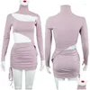 Work Dresses Spring Y Two Piece Set Women Clothing Bodycon Club Outfits For Turtleneck Hollow Out Crop Top Dstring Mini Skirt Drop Del Dhvqm