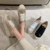 Chaussures Femme baskets Gold Sequin Single Shoe Round Head Laceup Retro Platform Flats Light Fashion Fashion Casual Casual Vulcanied Chaussures