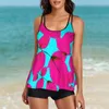 Damen Badebekleidung Damen sexy Doppel Schulter -Sling -Druck Badeanzug -Boxer Tankini Split Unterdraht Schwimmtipps für Frauen