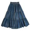 Jupes rétro jupe mince gâteau élégant 2024 printemps papillon broderie style ethnique plissé denim longue femme maxi