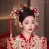 Haarclips Delicate Chinese vintage rode traditionele haarspelden accessoires Bruid xiuhe oud kostuum Hanfu -kopstuk