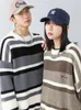 Mens truien Japanse stijl gestreepte trui val- en wintermodellen retro veelzijdige plevelkant dikke naald losse mode trend druppel deliv dh9wa