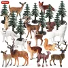 Oenux Mini Kerstbomen Ceder Woodland Dieren Cake Toppers Accessoire Fox Deer Konijnen Konijnen Antelope Model Decor Kids speelgoed