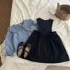 Hirsch Jonmi Frühlings Sommermädchen Weste Kleid Retro Bowknot Koreanische Kleinkinder Kinder lässige ärmellose Kleider 240325