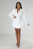 Casual Dresses CM. Elegant Women Feather Diamonds Splicing Long Sleeve Double Breasted Notched Neck Blazer Dress 2024 Autumn Winter