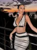 Robes de travail Sexy Tripe Stripe Femmes Two Piece Sets Fashion V-Colon Lacet Up Backless Tops High Waist Hip Package Jirts Slim Lady Beach