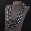 Colliers Party Bijoux Big Black Rose Flower Gris foncé Paux perle perle Per perle 3 couches de brin Bib Bridesmaid Statement Collier For Women