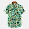 Mäns casual skjortor sommar hawaiian kort ärm blomma tryck vintage gata överdimensionerade lapel knappar t-shirt män kläder toppar