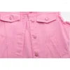Gilet da donna Gilet da cowboy corto corto in denim bianco rosa da donna Gilet di jeans senza maniche sfilacciato con grande tasca moda estiva femminile
