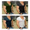 T-shirts heren heren V-hals slanke fitting Sport Sport spier Gym Active T-shirt Blouse Slim Tops Solid Casual Spier Male T-shirts 2443