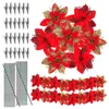 Fleurs décoratives 24 PCS Poinsettia de Noël artisanat artificiel avec des clips tiges