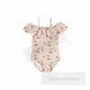 Ins Girls Falbala Dew schouderzwempak Kids Florar Cherry Gedrukt badmode badkleding voor kinderen Spa Beach Zwemmen Z7500