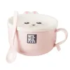 NEW Stainless Steel Double-layer Ramen Noodles Bowl Anti-scalding Instant Noodle Bowl Cute Bunny with Lid and Spoon Tableware RandomDouble-layer Tableware Set