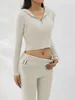 Women Cozy Ribbed Knit Lounge Set Long Sleeve Zip Up Hoodie with High Waist Wide Leg Pant 2 Piece Loungewear Ensemble Casual Set 240328