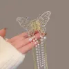 Ny Crystal Rhinestone Butterfly Pearl Tassel Hairpin Korean Simple Side Clip Liu Hai Clip Shark Hairpin Hair Accessories Women