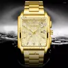 Armbandsur Relogio Masculino Lige Gold Watch Men Square Mens Watches Top Golden Quartz Rostfritt stål Vattentät handled