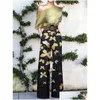 Kvinnor Jumpsuits Rompers Women Elegant Office Lady Loose Wide Leg Pants Bodysuits Skew Collar Floral Printing Sweet Ladies Fashion Str Dhm8g