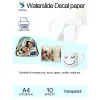 Papier (10pcs/partia) A4 Rozmiar atrament woda zjeżdżalnia papierowy papier przezroczysty papier do drukowania papieru zlewni zlewnia atramentowe papier zlewnia