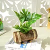 Decorative Flowers Wooden Basin Simulation Green Plant Bonsai Fake Flower Silk Screen Leaf Home Furnishings Office Desktop Decor