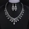 Necklace Earrings Set Silver Color Cubic Zirconia Bridal Party Wedding Jewelry For Women Bridesmaid Accessories Gift CN10679