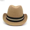 Wide Brim Hats Bucket Mens Summer Solid Str Homburg Hat Hatter Vintage Fedora trilby Sunhat Party Voyage extérieur Taille réglable YQ240403