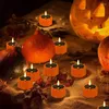 Party Decoration Pumpkin Candle Light 6pcs Halloween Flickering Tealight Solar Powered Lights For Thanksgiving Christmas