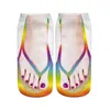 Women Socks 3D Pattern Manicure Print Flip Flop Funny Hidden Running Low Cut Ankle Shape FX9BP