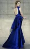 Sexy lange königsblaue Taft Taft V-Ausschnitt Abendkleider Meerjungfrau