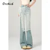 Women's Jeans Wide Leg Y2K 2000s Light Blue Denim Trouser Fashion Vintage Casual High Waist Pants Street Baggy Straight