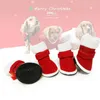 Hundkläder 4 datorer/uppsättningar Santa Shoes för små hundar Vinter varm fleece valp husdjur vindtäta snöstövlar chihuahua Yorkie