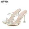 Dress Shoes Woman Slippers Fashion PVC Transparent Crystal Rhinestone Slides Clear Strange High Heels Sandals Ladies Wedding H240403