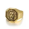 Hip Hop Stainless Steel Helios Lion Head Casting Ring Gold Plated Mens Jewelry