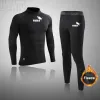Stövlar Snabbtorkning Male Ski Thermal Underwear Suit Running Set Set Men's Compression Sportwear Fitness Brand High Collar Sport Wear