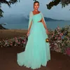 Partykleider Sevintage Elegant Mint Green Chiffon Prom Kleid A-Line Long Cape Sleeves bodenlange formale Abendkleider