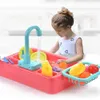 Kitchens Play Food Cute Kitchen Sink Toys Automatic Water Cycle System Play House Pretend Dishwasher Toy Role Play Toys For Girls Boys 3 Color 2443