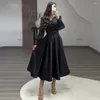 Robes de fête fdhaolu robe de soirée noire pour mariage satin manches longues A-line brillant en V-col