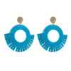 Boucles d'oreilles en peluche Retro Bohemia Blue Braid Raffia Drop Vintage Geometry Luxury Party Women's Jewelry Tassel Wholesale